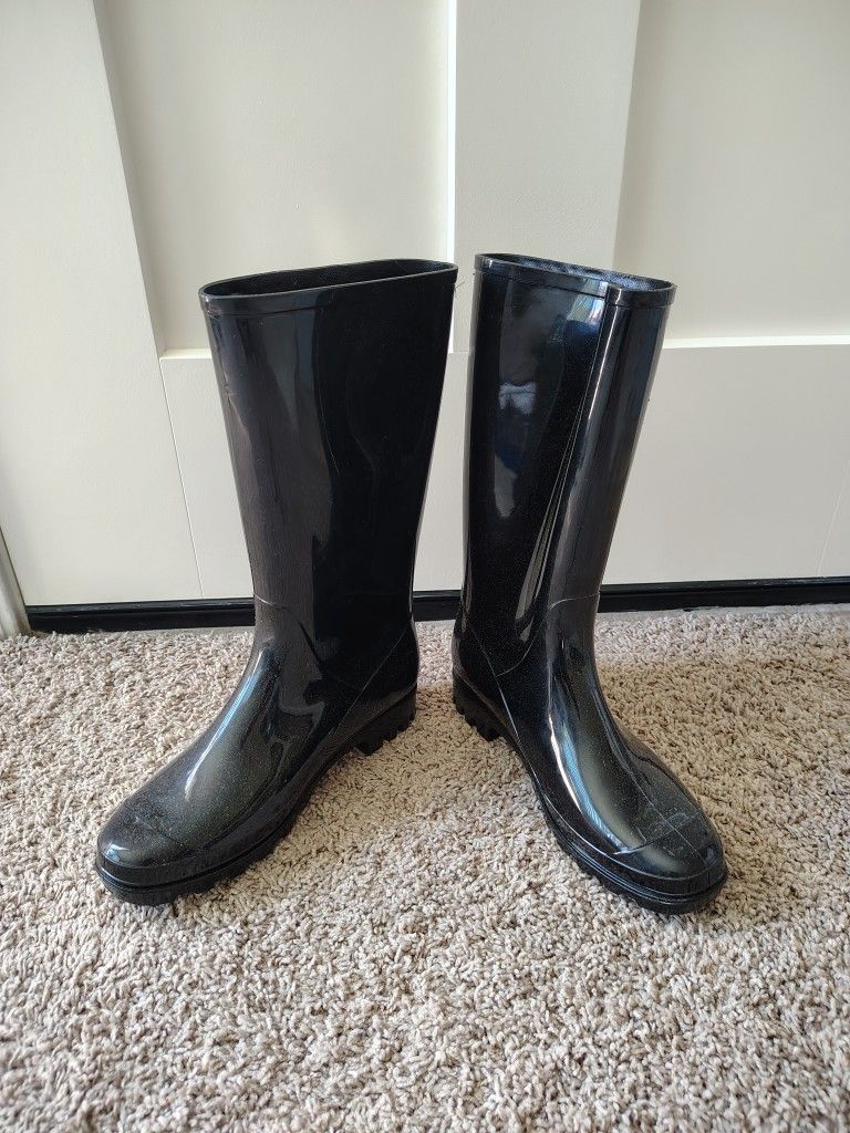 New black rubber rain snow women's waterproof boots sz 8