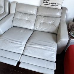 Gray Leather Love Seat w/ Electric Push Button Recliners And USB Chargers!
