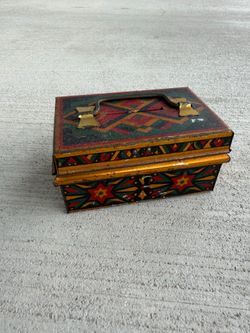 Vintage Czech Tin Safety Money Box Bank Made in Czechoslovakia Folk Art Lock Box