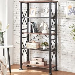 5 Tier Bookshelf, Tall Book Shelf with Metal Frame and Open Shelves, Rustic Bookshelves and Bookcases, Heavy Duty Bookcase for Living Room, Bedroom 