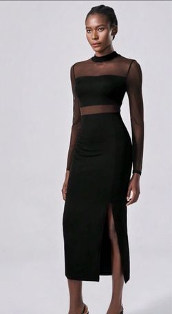 Sheer Mesh Semi-See-Through Women Bodycon Dress Long Sleeve Party Clubwear