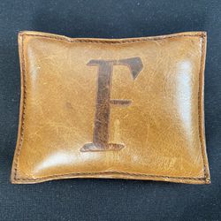 Brown Paper Weight Shot Filled Leather Map-Paper Weight Initial “F”  4”x3” Inch Rare 