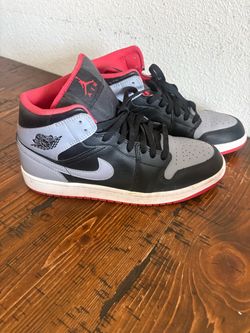 Air Jordan 1 Mid Black Grey Red Sneakers