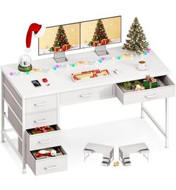 Computer Desk with 6 Drawers, 40 Inch Office Desk with Storage, Reversible Desk with Headphone Hook