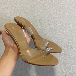Zara Tan And Clear Strap Heeled Sandals 