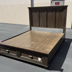 Cayden Cal King Platform Bed Frame – Solid Wood Brown Panel Bed – Contemporary Bedroom Furniture