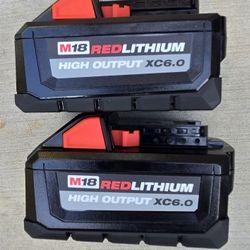 Milwaukee 18v Batteries 6.0 Ah High Output Brand New Price For Both 