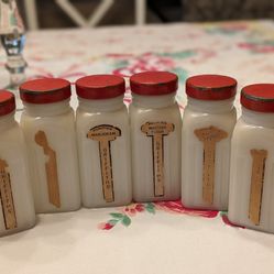 1940's Griffith's Milk Glass Spice Jars~Set Of Six