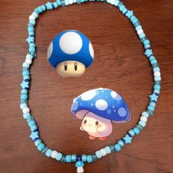 Kandi Mushroom Necklace (Handmade, Blue Vers.)