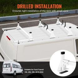 VEVOR Trailer Ladder Rack, 54" 3 Crossbars Ladder Roof Rack, Heavy-duty Steel Van Roof Rack, 800 lbs Capacity Van Ladder Rack with Cargo Roller and St
