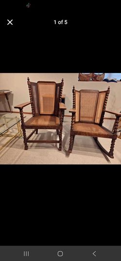 Antique Barley Twist Cane Back Armchair Set
