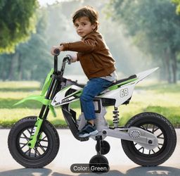 Kids 12V Electric Dirt Bike Ride-On Motorcycle w/ Training Wheels – Green