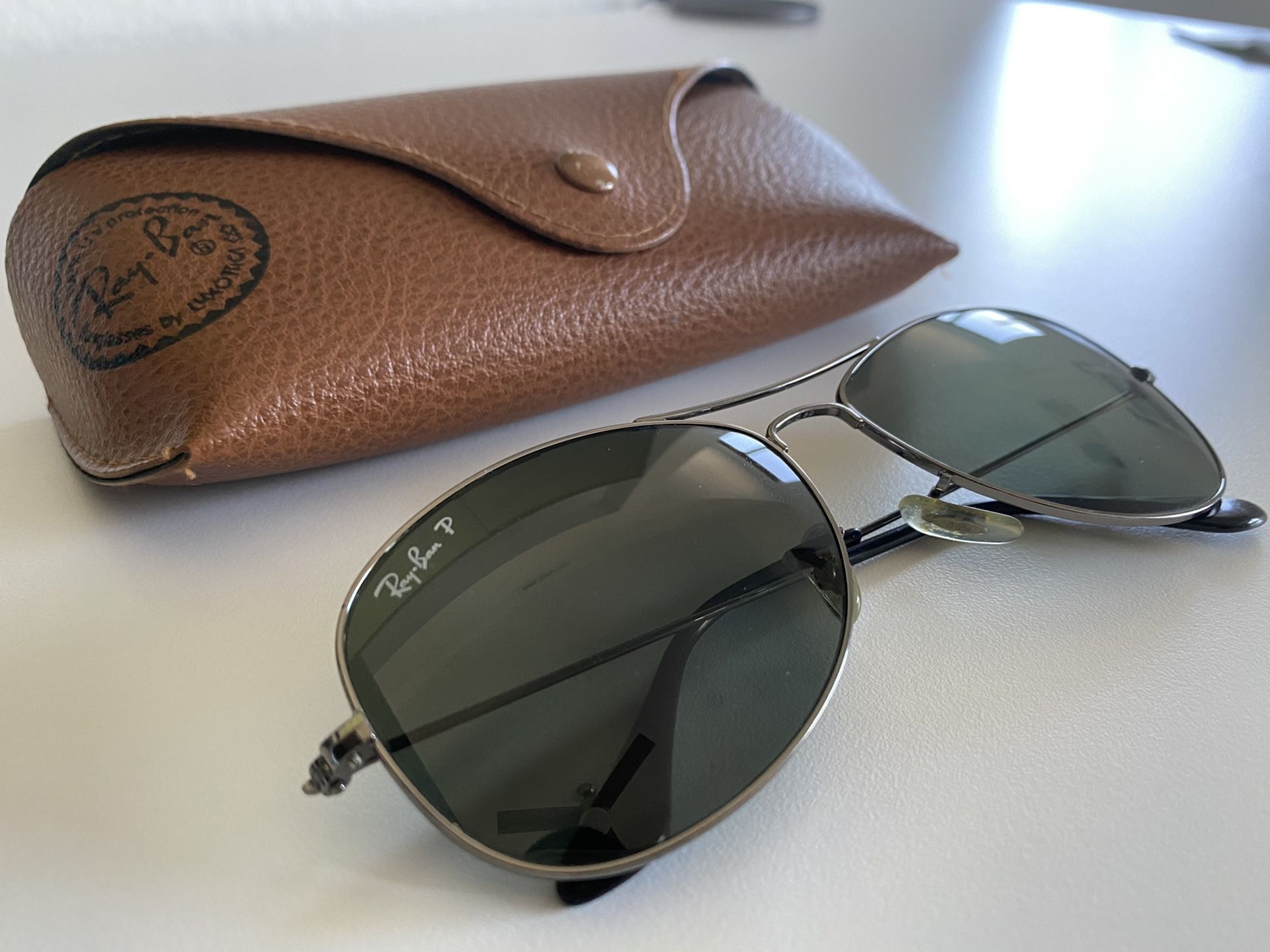 Ray-Ban Cockpit POLARIZED Aviator Sunglasses Gunmetal Green Classic G-15