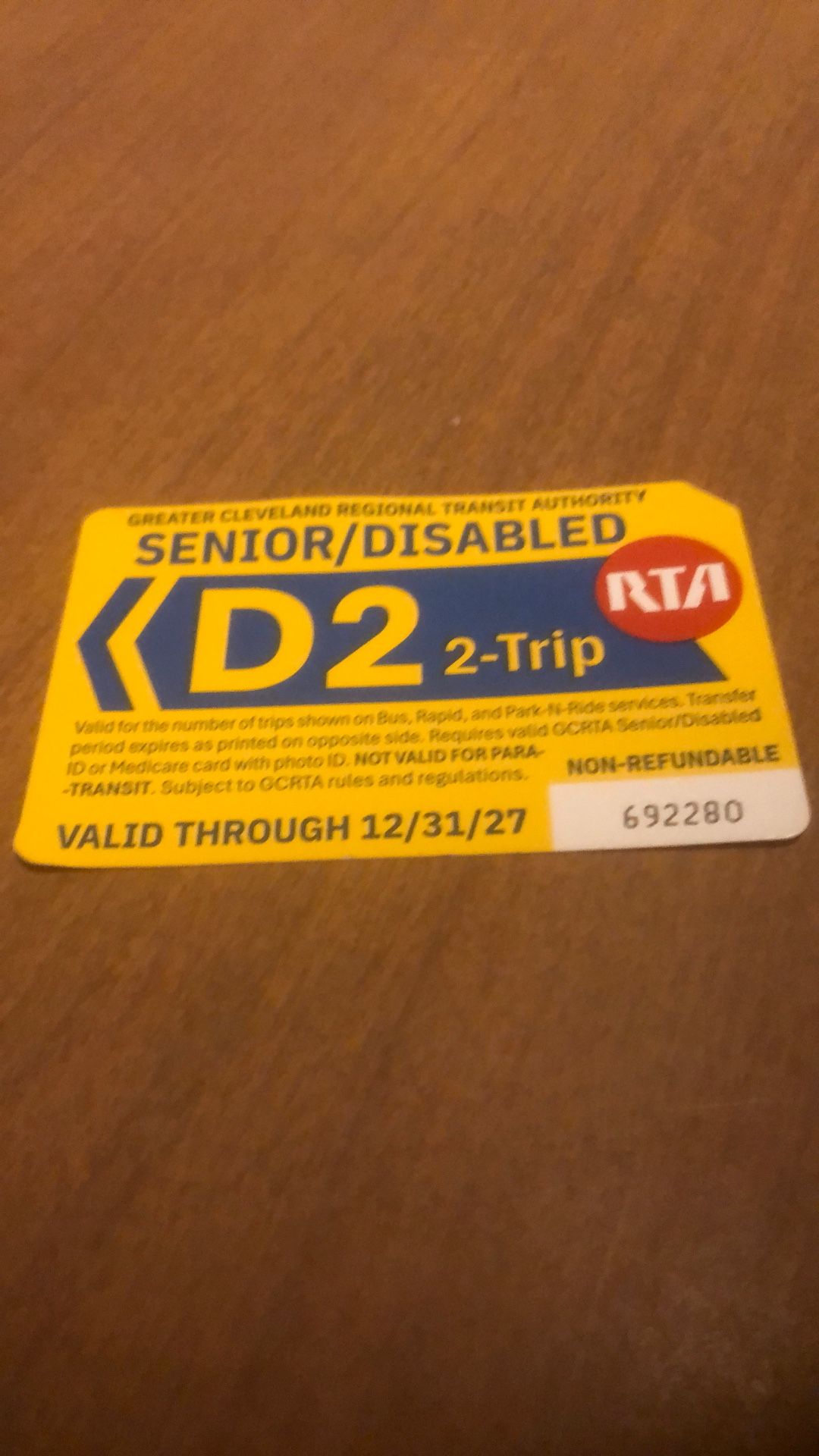 Senior/disabled 2 Trip Rta Bus Tickets 12 For $18.00