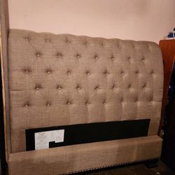 STANDART Furniture Upholstered Button Tufted Nailhead Trim Sleigh Bed,- Queen

Size
