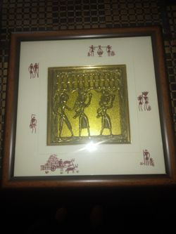 Framed Warli Art with Brass Relief Panel