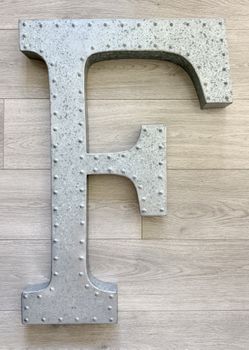 Vintage Pottery Barn Galvanized “F” Letter 30” Wall Decor Silver