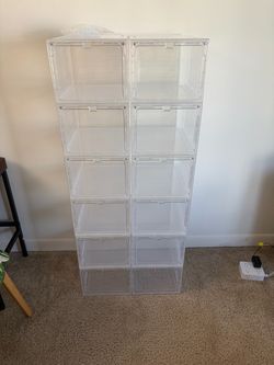 12 Pack Hard Plastic Stackable Clear Shoe Storage Boxes, White