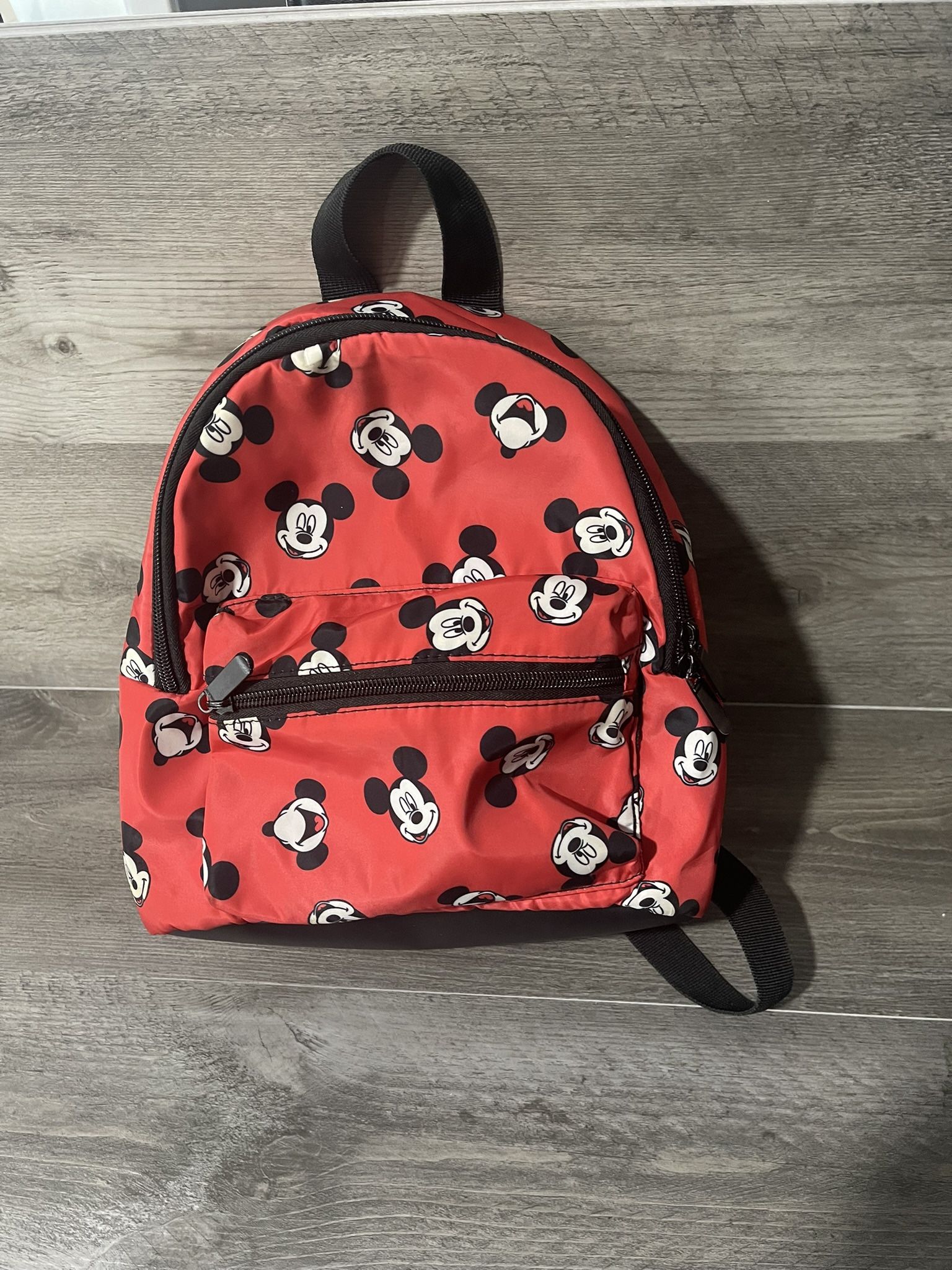 Disney Mickey Mouse Red Nylon Mini Backpack, Smiling Laughing Winking Print
