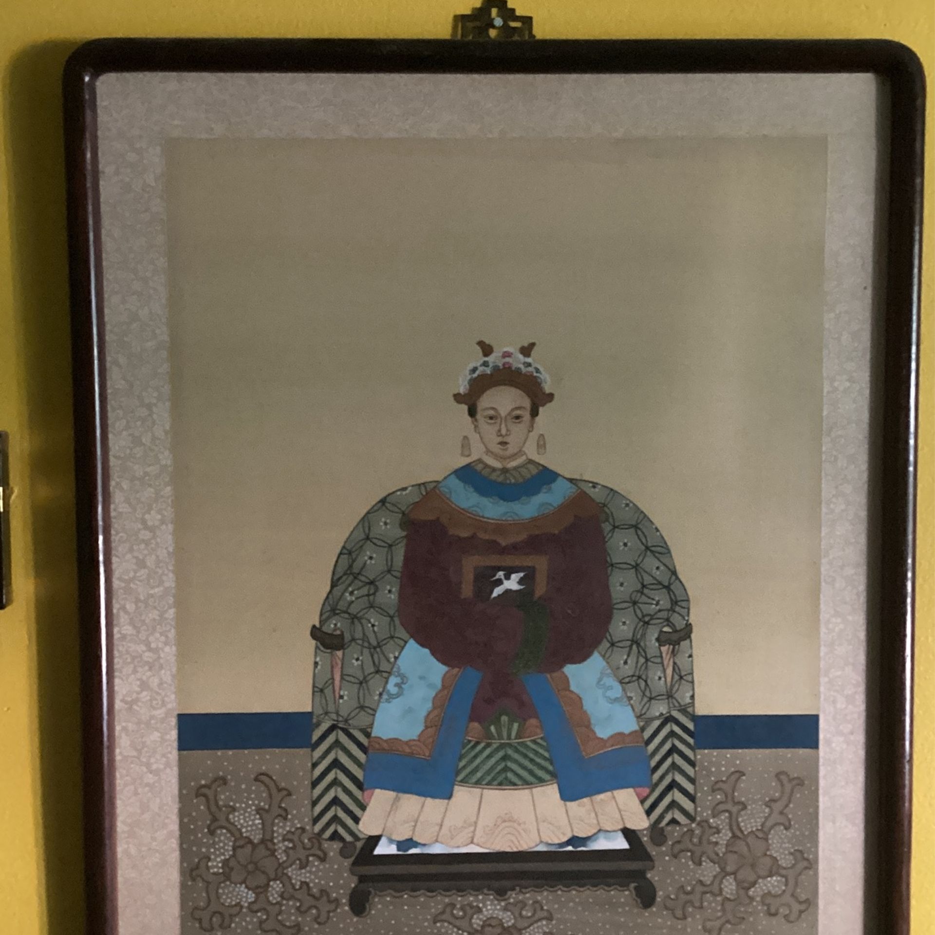 Antique Chinese Ancestor Portrait - Late 19 Century/ Silk Wood