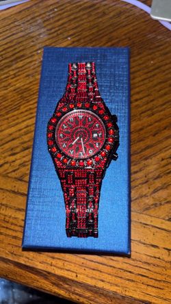 Black and Red Crystal-Encrusted Bling Watch