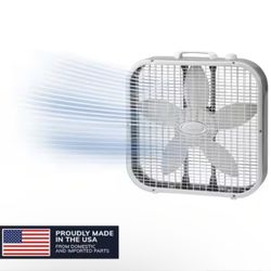 Lasko 20 in. 3 Speed Air Circulating Box Fan for Home in White with Save Smart Technology, 1820 CFM and Carry Handle