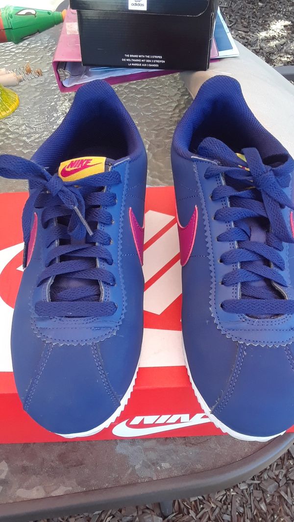 blue and pink nike cortez