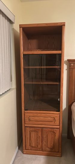 Oak Wood Display Hutch Cabinet