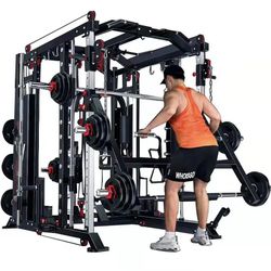 POWER RACK PRO ALL-IN-ONE FUNCTIONAL TRAINER CABLE CROSSOVER CAGE HOME GYM W/ SMITH MACHINE