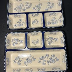 Temp-tations By Tara China 2010s 2 Floral Lace Divided Serving Trays, 12x8”