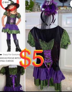 $5 Witch 🧙♀️ Hocus Pocus Costume and Head Band like new size S/M Junior kids