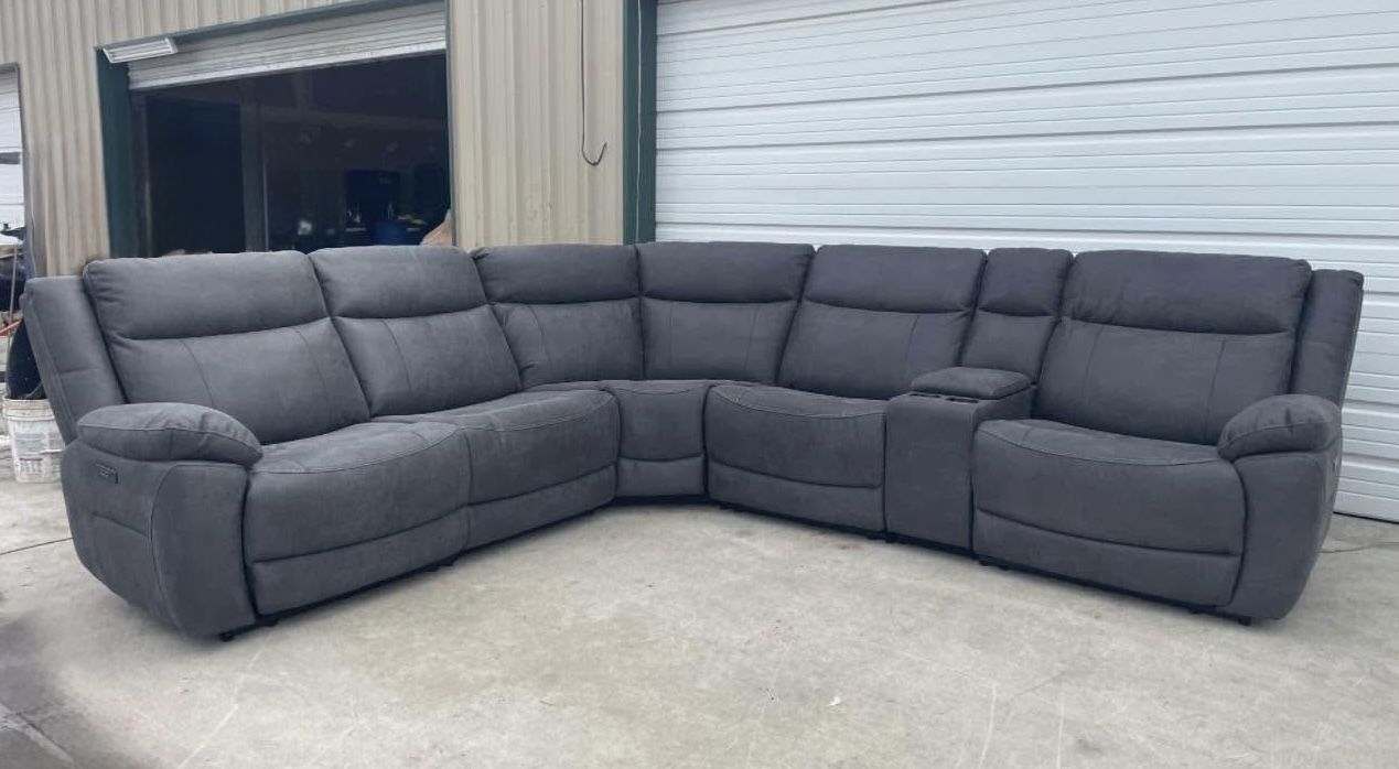 6 PIECE FABRIC POWER RECLINING SECTIONAL WITH POWER HEADRESTS