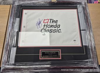 RICKIE FOWLER 2017 HONDA CLASSIC CHAMPION FLAG SIGNED AND FRAMED COA JSA