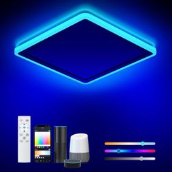 Brand New Annaror Smart LED Ceiling Light WiFi, 13in RGB Flush Mount Lighting Fixture with Remote, Compatible with Alexa Google Home, Low Profile Ceil