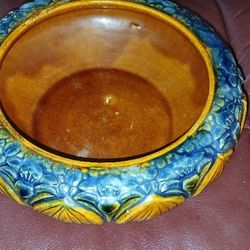 Brush McCoy Potterty Amarilys Bulb Brown and Blue 9 Inch Wide Antique Vintage Craftsman Mission  American Arts And Crafts