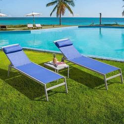 Sunbathing Aluminum Chaise Lounge Set of 3 (2 Chairs + 1 Table) - New In Box