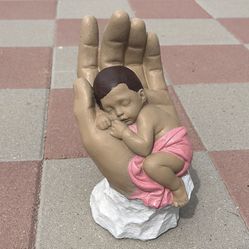 New Baby On Hand Made Out Of Cement Perfect Gift 