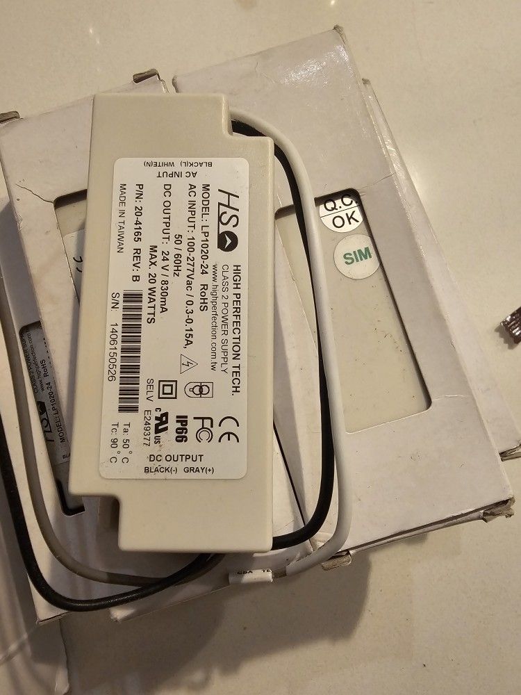 HIGH PERFECTION TECH. #LP1020-24, 20-4165 CLASS 2 POWER SUPPLY (100-277VAC) D1068