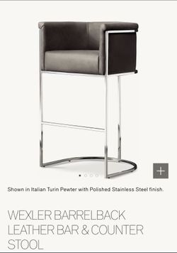 BRAND NEW W TAGS RESTORATION HARDWARE GENUINE LEATHER  WEXLER BARRELBACK LEATHER BAR  STOOL  RH  $3700 Each Originally 