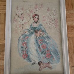 Framed Rococo Cross Stitch Needle Point Art 