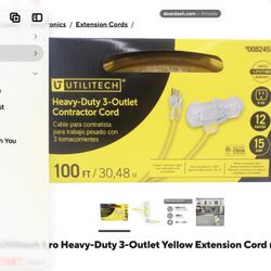 Heavy Duty 3 Outlet Cord New 100 Ft