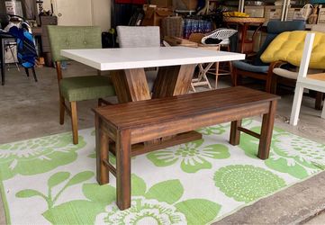 Modern Dining Table Set w/ Pedestal Base, Wooden Storage Bench & 2 Upholstered Chairs Home Furniture