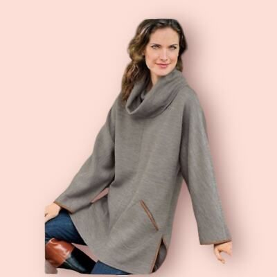 Soft Surroundings Cotswold Wool Blend Cowl Neck Tunic Sweater Gray Medium