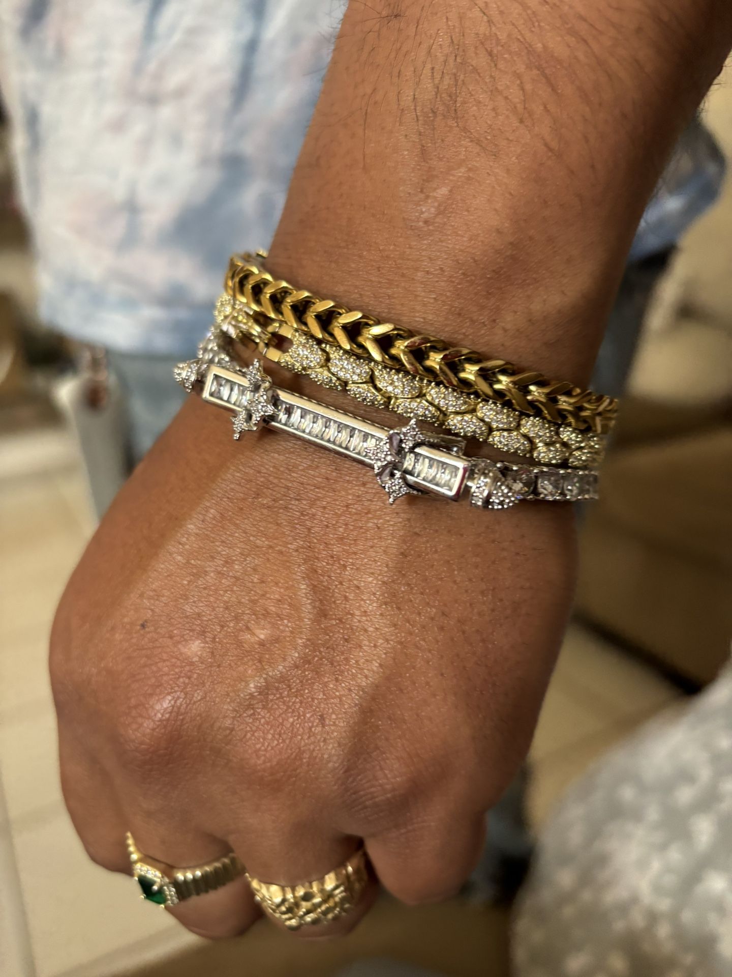 Iced Baguette Bar Bracelet 14k White Gold Plated With CZ Stones