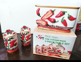 Vintage Ceramicware 3pc Red Chili Peppers Themed Table Sets!