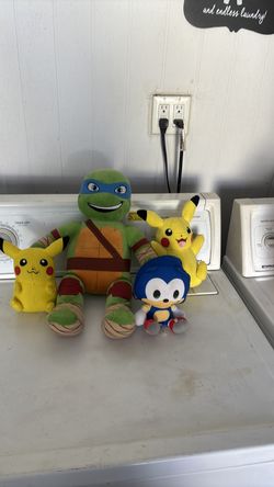 Ninja turtle Pokémon and sonic stuffed animals