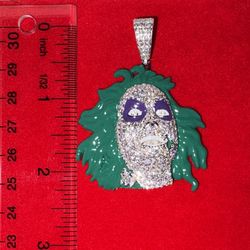 925 Silver Custom Iced Beetle juice Pendant VVS 3.16Ct 