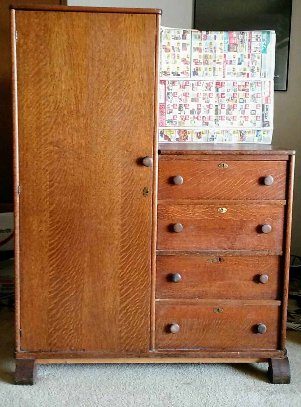 Antique Oak Chifferobe Dresser Armoire Combo with Mirror
