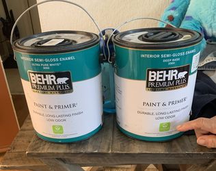 Behr Premium Plus Interior SemiGloss Enamel paints.