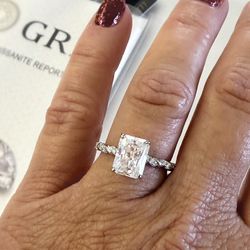 NEW! 3CT. Radiant Cut, Certified Genuine Moissanite Gemstone Engagement Ring, Please See Details 💕